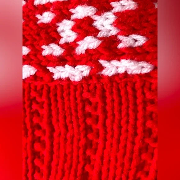 Bright red knit open front cardigan with white knit pattern - Picture 10 of 12